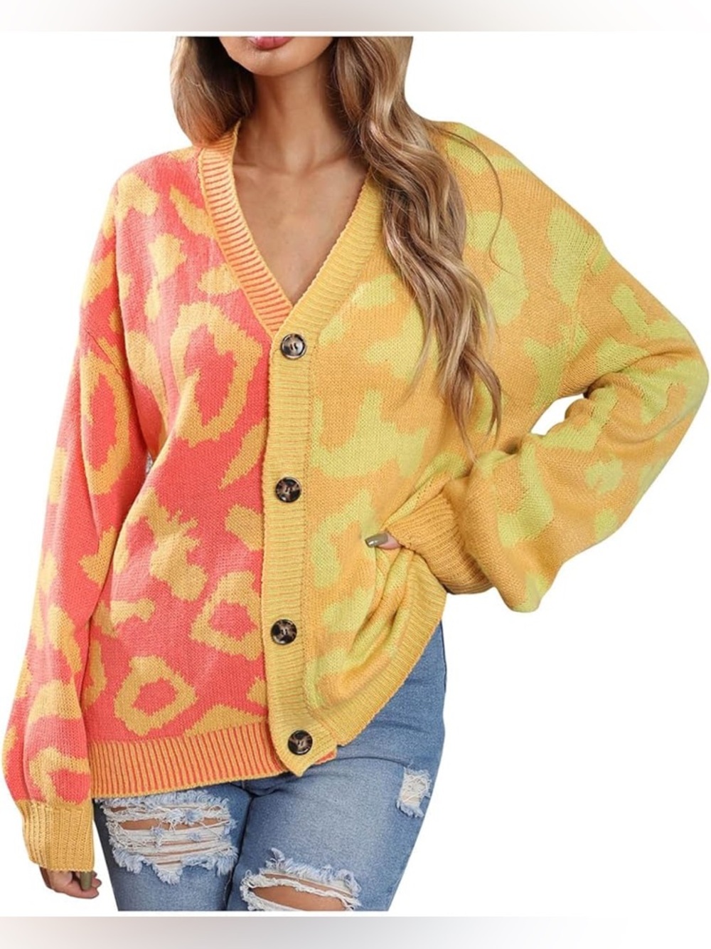 Libby Loves Leopard Button Front Ribbed Trim Cardigan One Size NWT cheetah